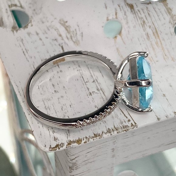 925 Sterling Silver Blue Cubic Zirconia Engagement Ring Size 6 - Picture 4 of 8